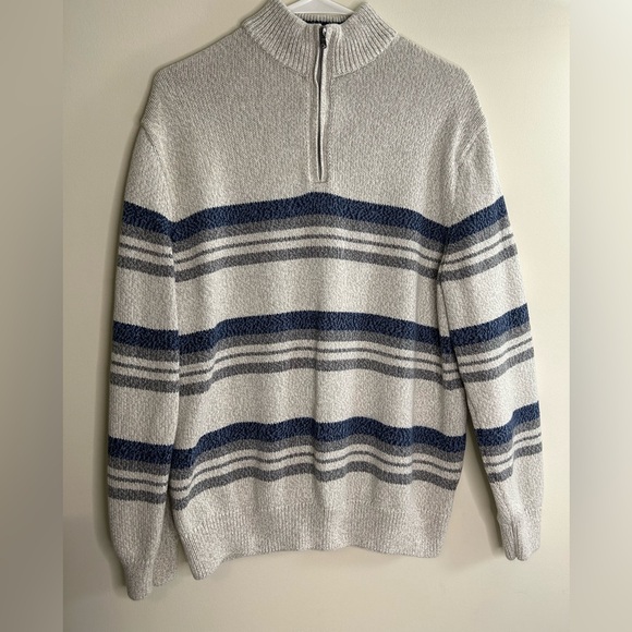 Men's Gray and Blue Striped Sweater by Chaps size large - Picture 1 of 8